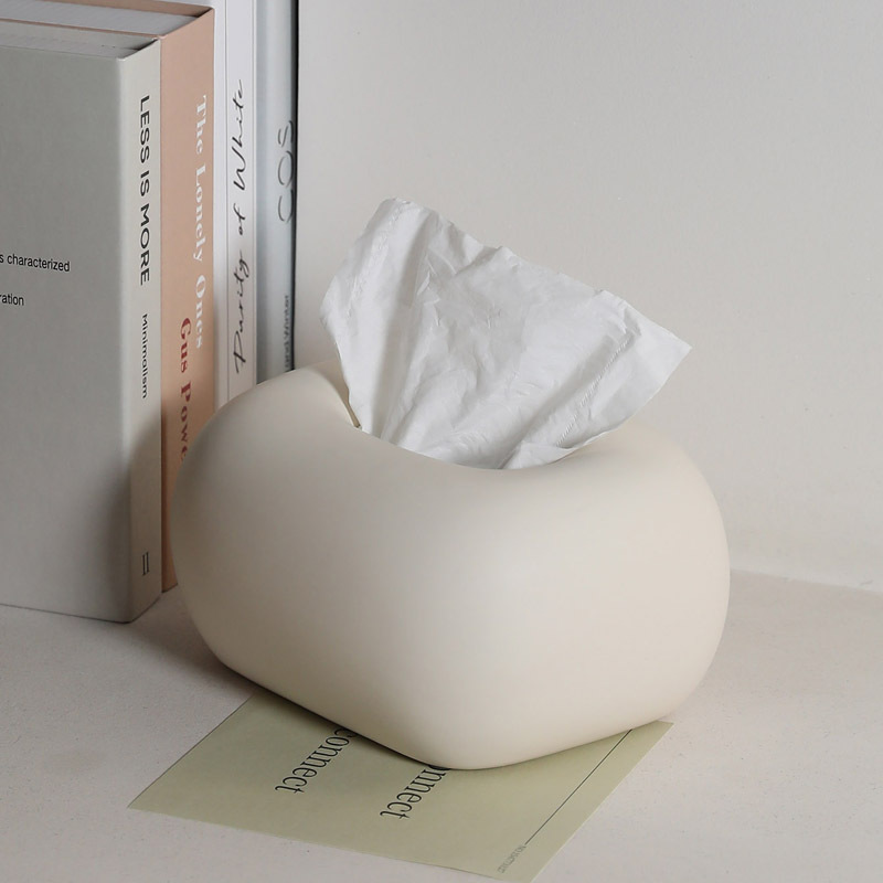 Luxury Skincare Box - Ceramic Cream-colored Tissue Box, Modern Living