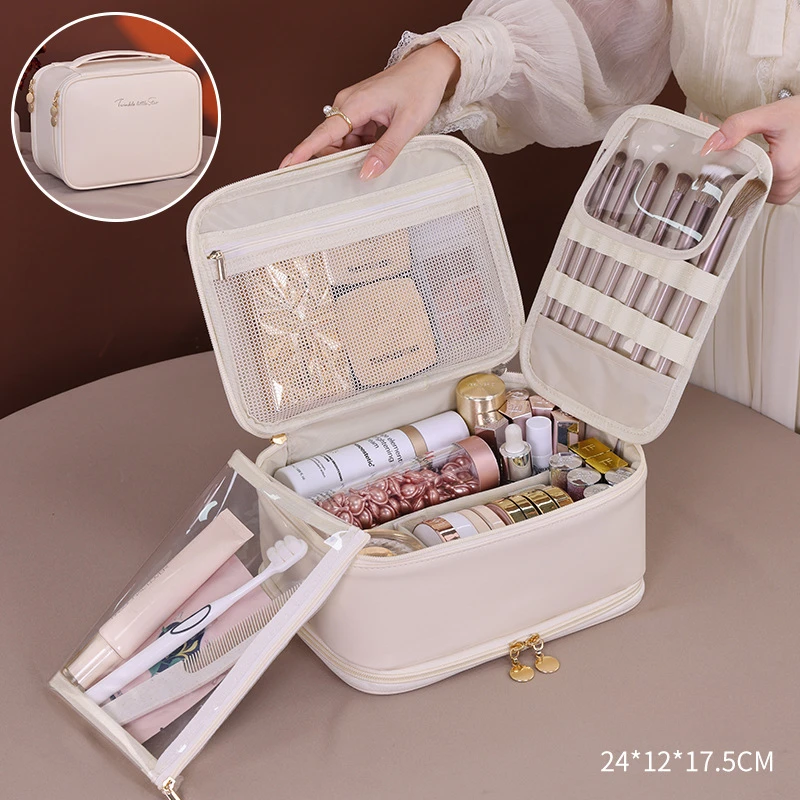 Luxury Skincare Box - Double-layered Luxury cosmetic bag portable partition